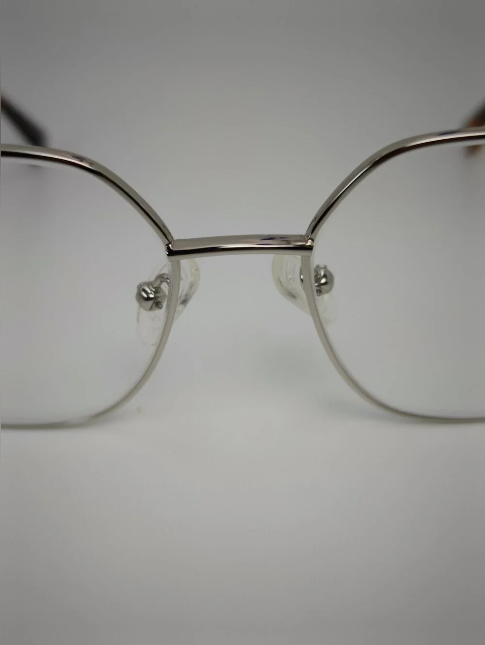 Bessie. Titiaium. Women's Oversized Square Metal Frame Glasses in Chrome.